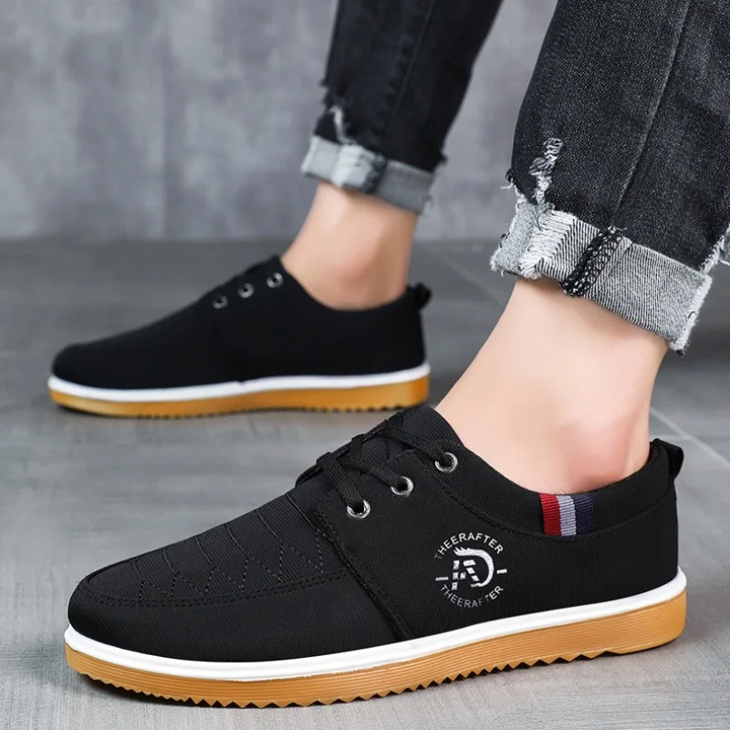 Men's Canvas Shoes Breathable Casual Shoes for Men Lace Up Vulcanize Shoes Light Walking Flats for Men Non Slip Sneaker Big Size 5