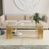 Glass Coffee Table Modern Living Room Table Gold Stainless Steel Metal Leg 51" Rectangular Clear Tempered Glass Center Table 4