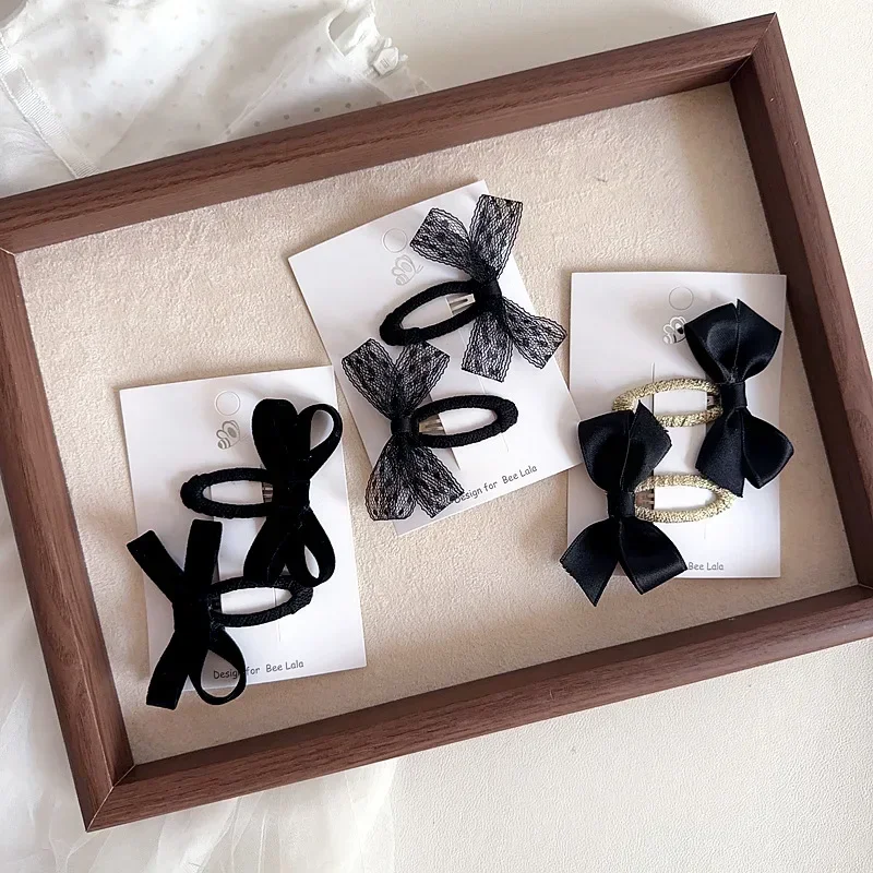 2pcs/set Velvet Black Bow BB Clips New Fashion Lace Hair Clips for Girls Teens Barrettes with Ribbon Trim Headwear Accessories
