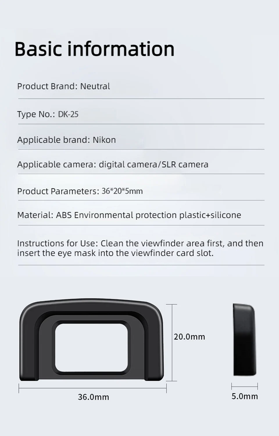 Description Picture 4 of itemDK-25 Eyepiece Eyecup Viewfinder Eye Cup for Nikon D5600 D5500 D5300 D3000 D3100 D3200 D3300 D3400 D5000 D5100 D5200 DLSR Camera