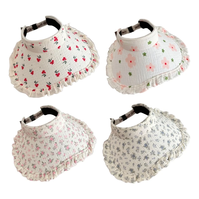 

Sun Hat for Girl Wide Brims Summer Hat with Flower Print Roll Up Sun Visor Hat