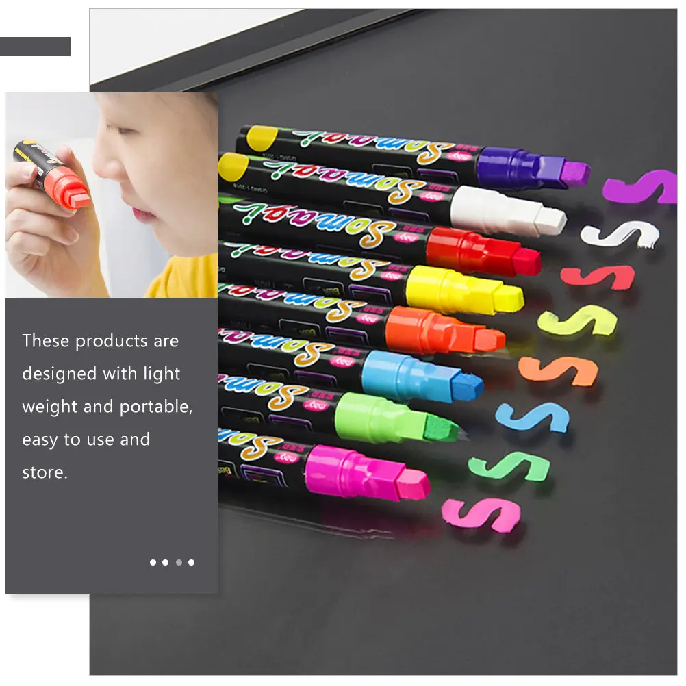 8Pcs 형광 마커 펜 프리미엄 액체 잉크 밝은 색상 화이트 보드 칠판 형광펜 그리기 문구