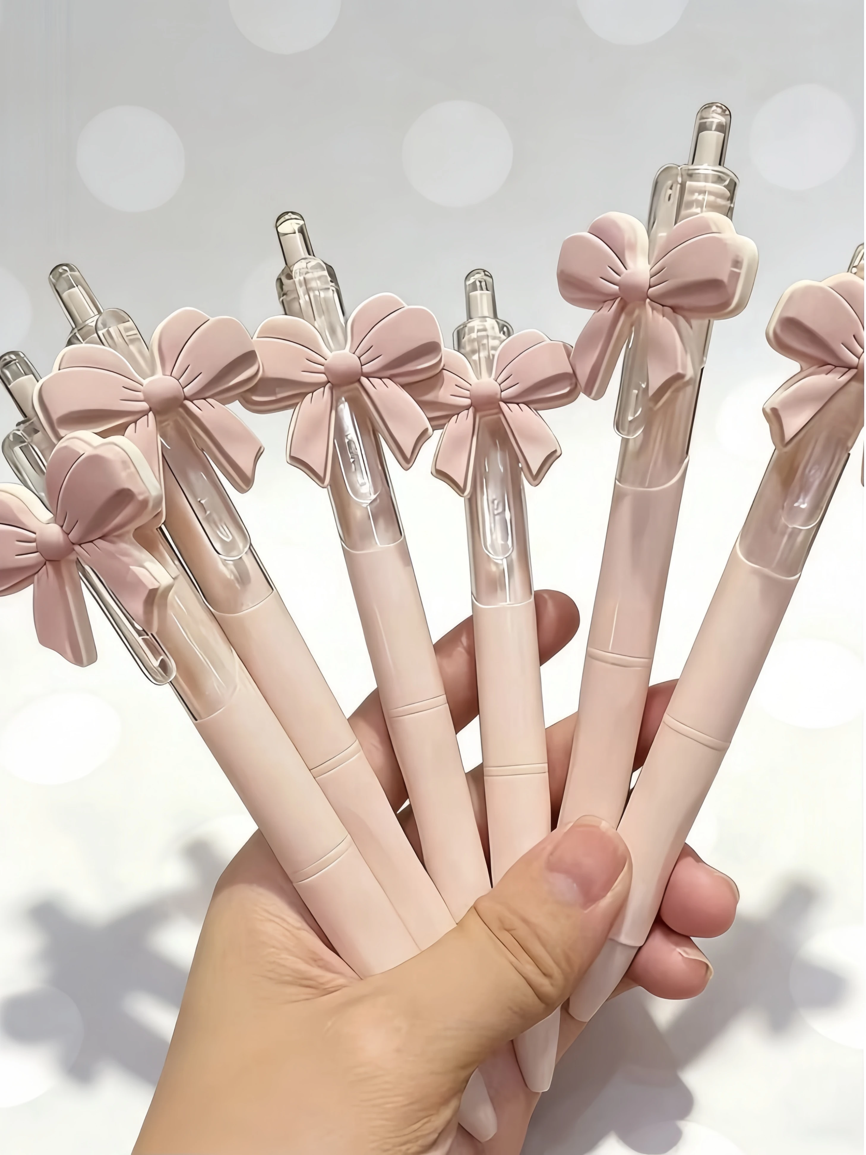 6pcs Ins 스타일 0.5mm 볼펜, 고품질 가압식 원형 펜, 학생 소녀 선물 펜, 귀여운 핑크 나비 넥타이 디자인, 파티 선물