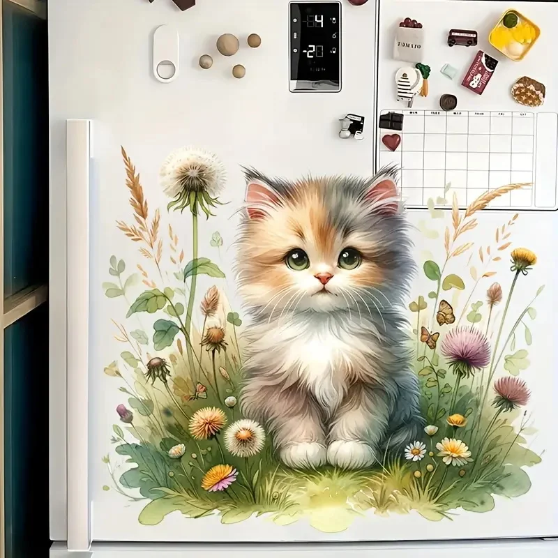Toilet Stickers Kitten in the Flowers Decoration Living Room Bedroom Home Decor Flowers Wall Decals Self-Adhesive