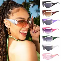 New Y2K Rimless Punk Sunglasses Goggle Women Men Luxury Brand Wrap Around Sun Glasses Five Star Eyewear Sports One Piece Shades 2