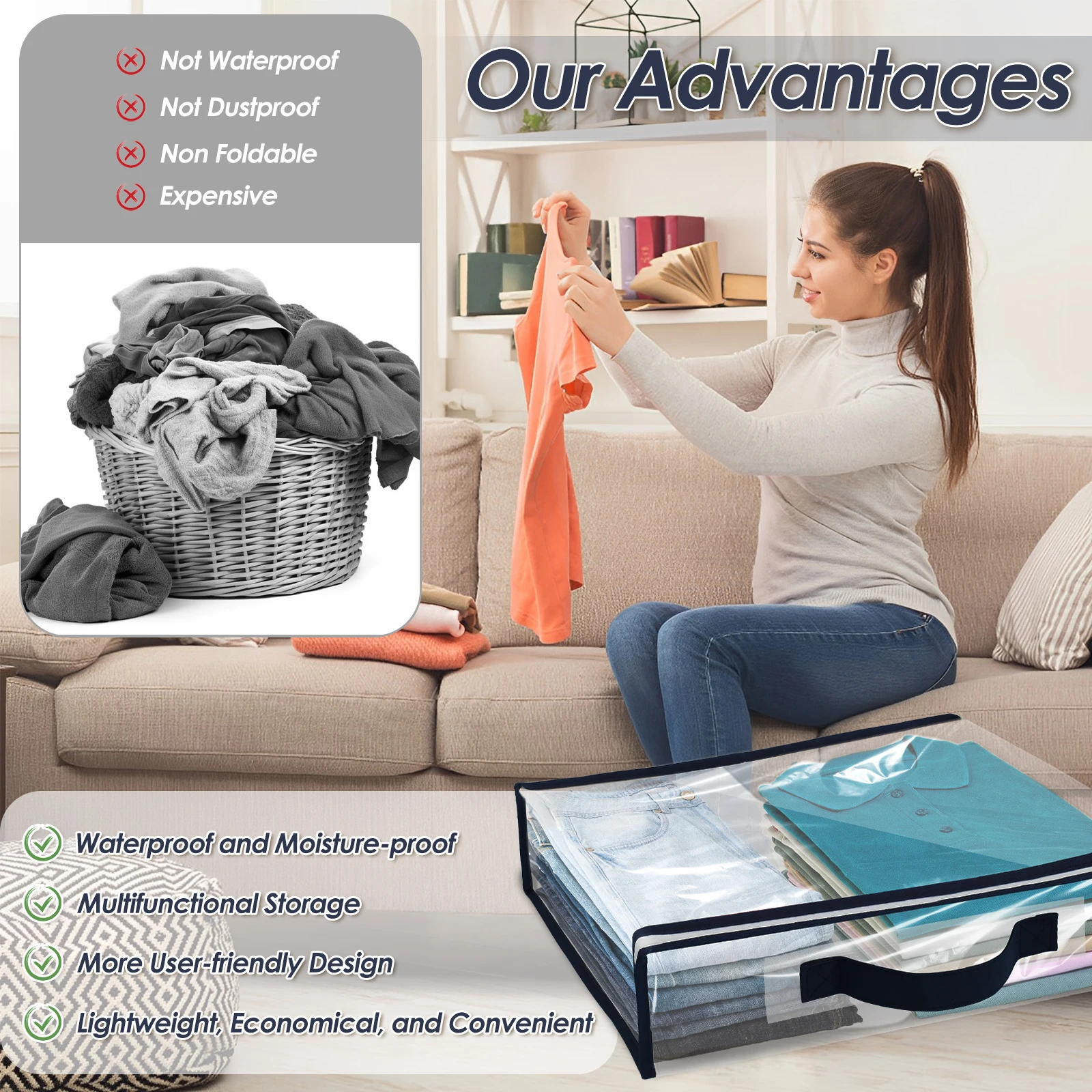Waterproof Dustproof Clear Zippered Storage Bags for Bedding and Textiles (Set of 6)