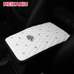Premium PU Soft Comfort Diamond-Embellished Crown Car Armrest Cushion - Luxurious Interior Accessory for All Genders (WHITE)