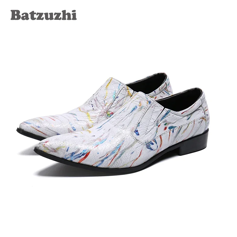

Модные мужские классические туфли Batzuzhi, кожаные, с острым носком, винтажные, металлические, с острым каблуком, роскошные мужские строгие туфли