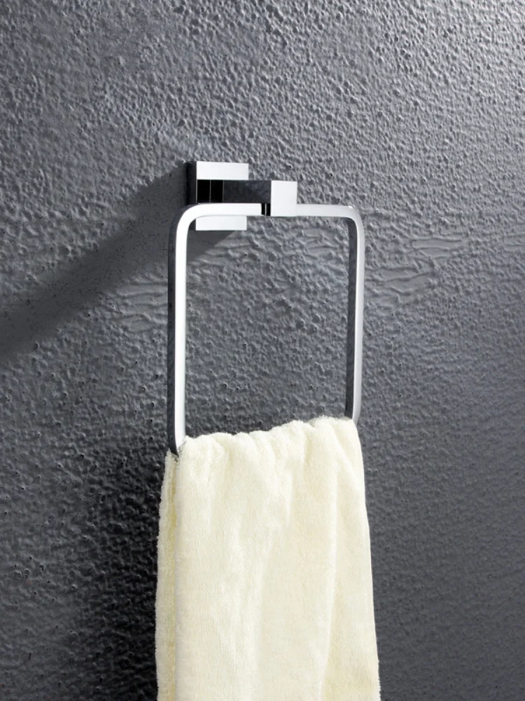 All-copper solid high-end bathroom square towel ring bathroom hardware pendant