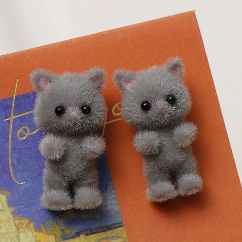 Winter style 30pcs/lot color print fluffy effect animals cartoon cats shape acrylic beads diy jewelry earring/garment accessory