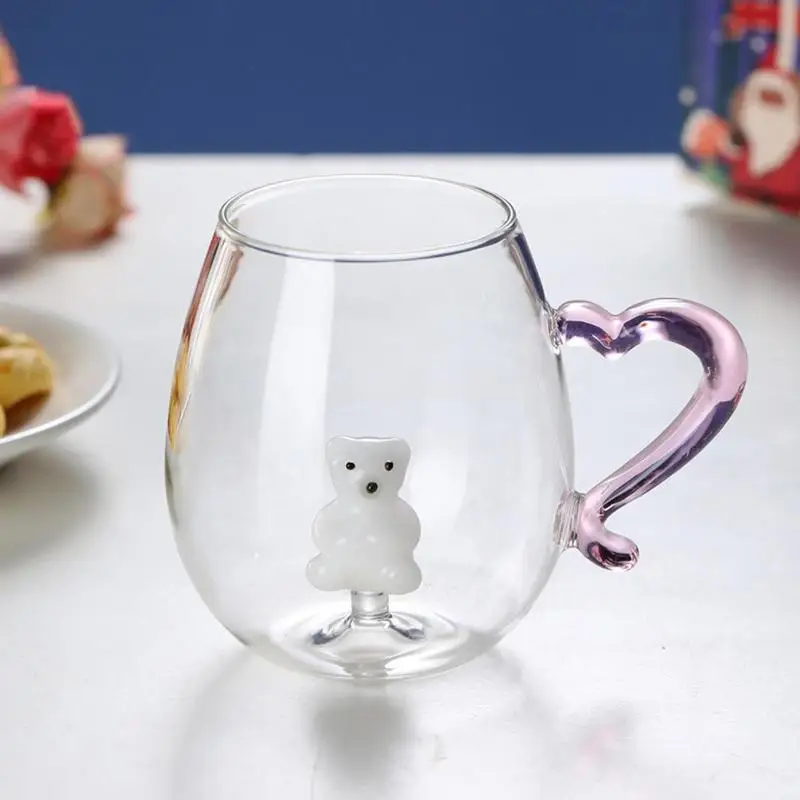 

3D Glass Cup 400ml Christmas Theme Animal Inside Glass Cup with Craftsmanship Details and 3D Pattern for New Year Christmas Gift