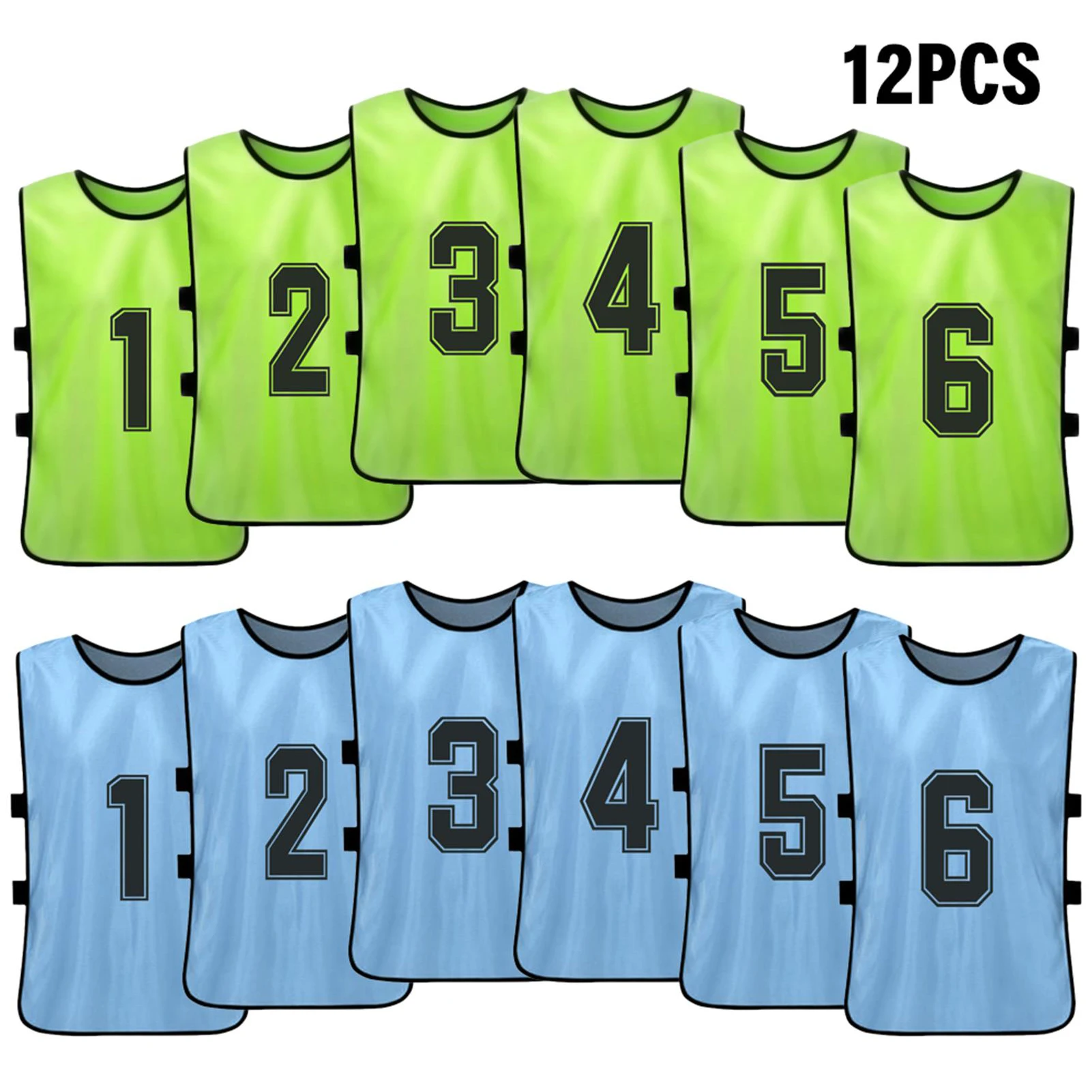 12 Pack Reversible Practice Pinnies – Red/Blue With Numbers 1-12, Large Size