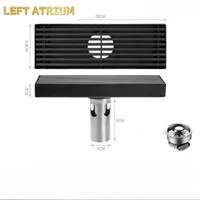 รางระบายน้ำยาวสีดำ สแตนเลส รางระบายน้ำแบบขยายสำหรับห้องอาบน้ำ กลางแจ้ง ระบายน้ำได้ปริมาณมาก 6