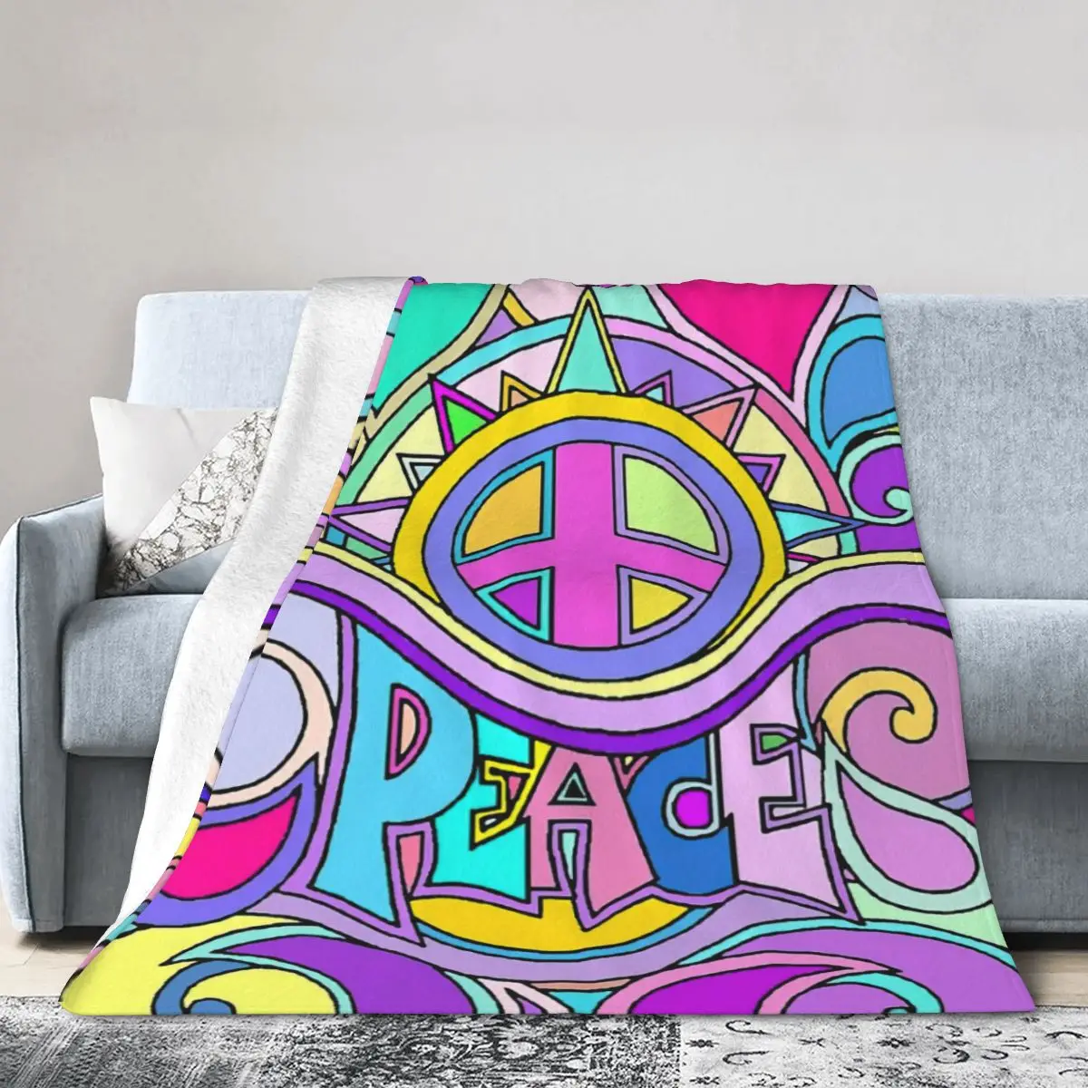 

Psychedelic Hippy Retro Peace Art Bed Blanket Bed Covers Luxury Blanket Flannel Blanket Air conditioning blanket