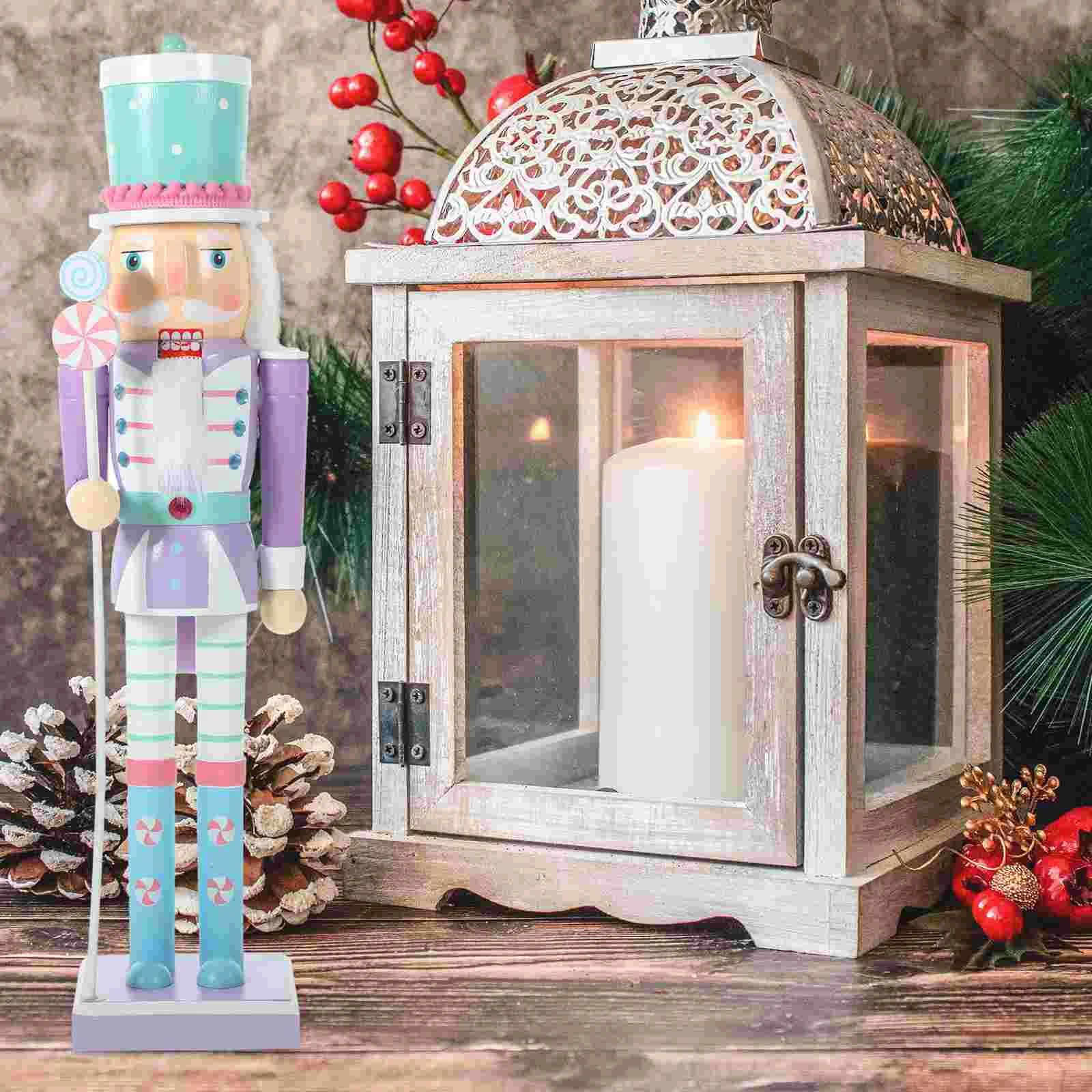 

Christmas Nutcracker Figurine Table Decoration Xmas Nutcracker Puppet Nutcracker Solider Model Wood Ornament 38x8.5x7.5cm