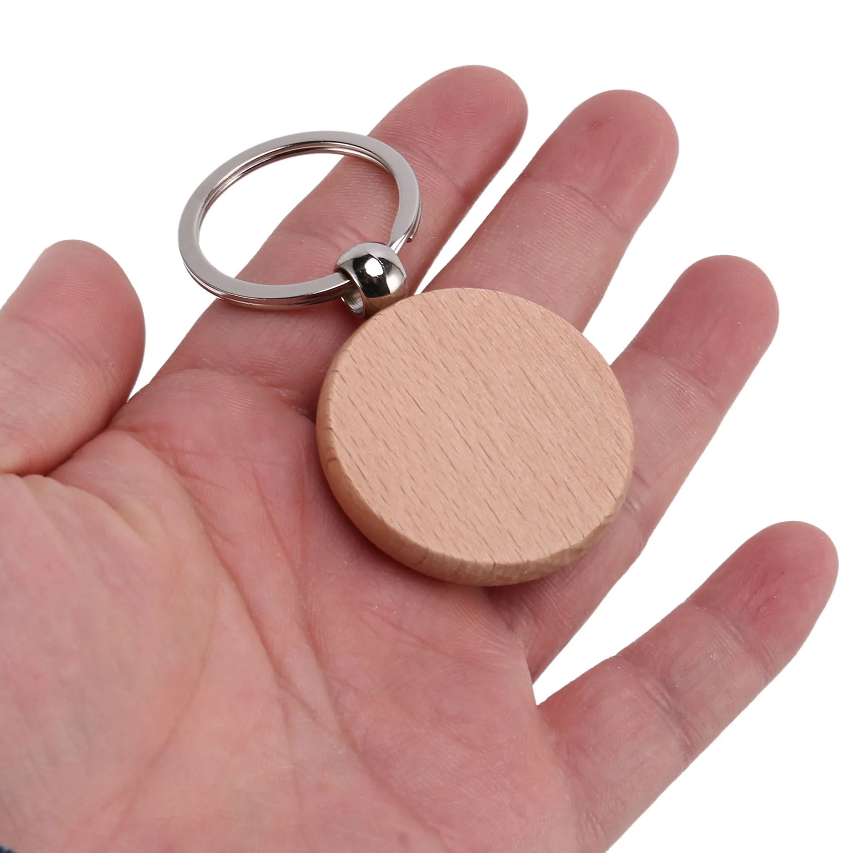 핫세일 10개입 빈 원형 나무 열쇠고리 DIY 나무 키체인 키 태그 각인 가능 DIY 선물 40X40mm