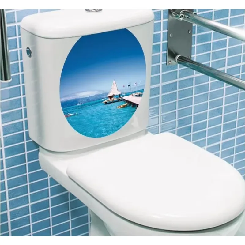 Bathroom Decor 3D Printed Flower View Toilet Lid Sticker Commode Seat Cover Sticker Cartoon Plant and Animals Scenery Home Decor