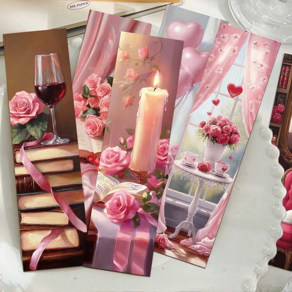 30pcs Romantic Pink Rose Bookmarks Reading Pages Books Labeled School Stationary Supplies DIY Aesthetic Bookmarks Paper Cards