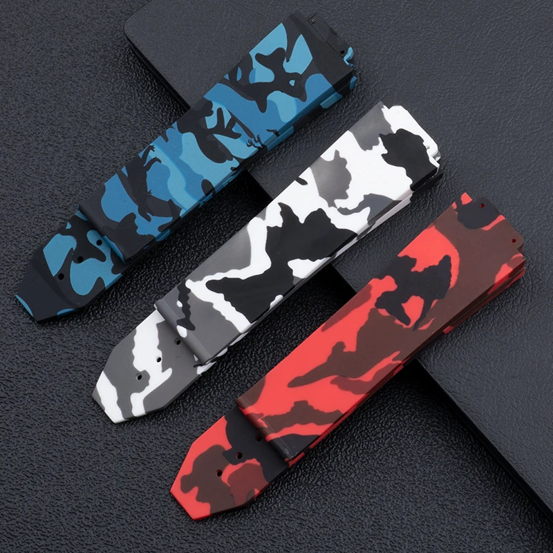 

25x17mm Soft Waterproof Camo Silicone Rubber Watchband For Hublot Strap For Big Bang Series Watch Belt Stainless Folding Buckle