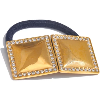 Popular Stainless Steel Zirconia Square Headband Hair Accessories Water Resistant Elastic Band Ponytail Holder Jewelry 7