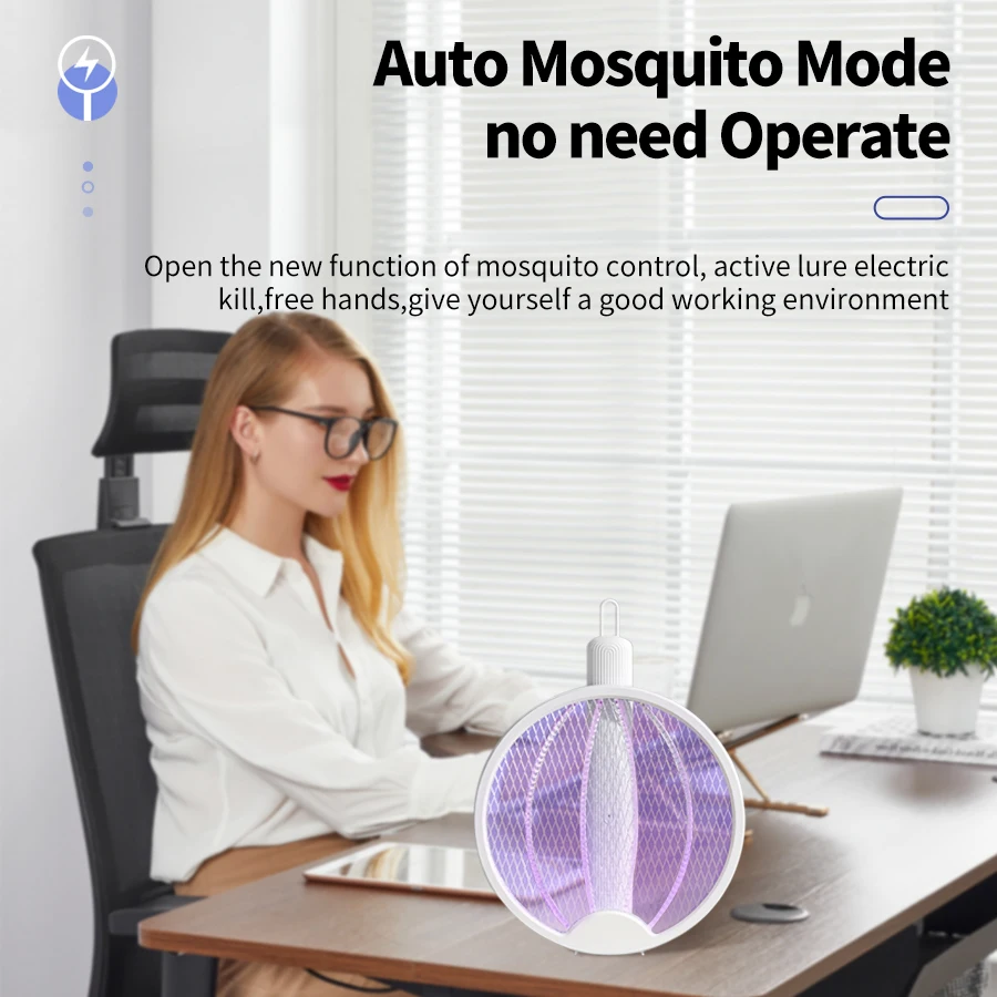 Foldable USB Rechargeable Electric Mosquito Swatter with UV Light Killer Fly Trap Mosquito Racket Insect Killer Bug Zapper 3000V