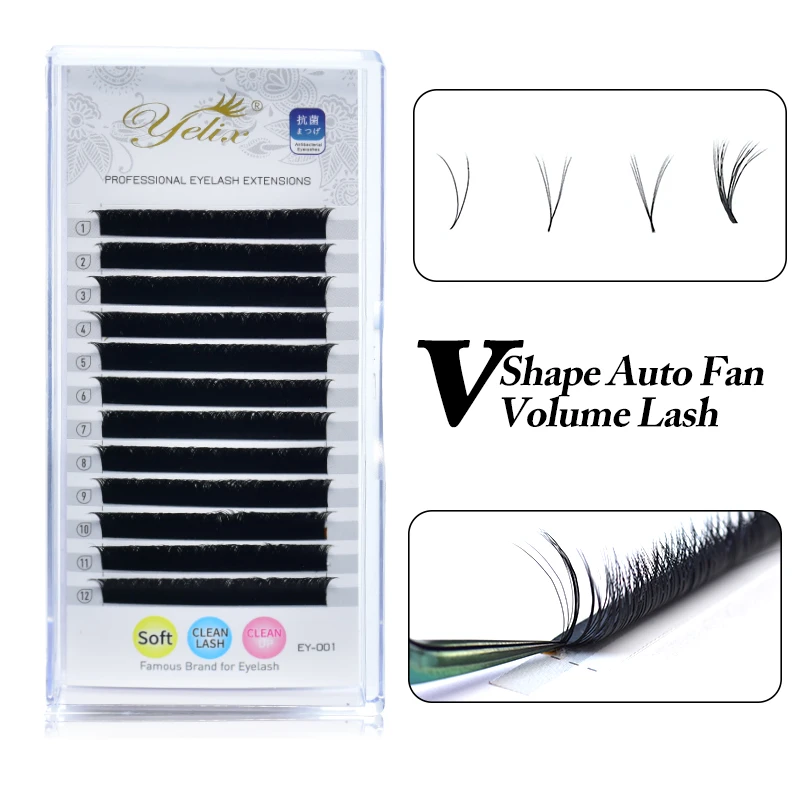 Eyelash Extension Yelix V Shape Auto-Fans Lashes Soft Easy Fan Eyelash Extension Volume Lash Extension Premium Natural Individual Lashes Mink