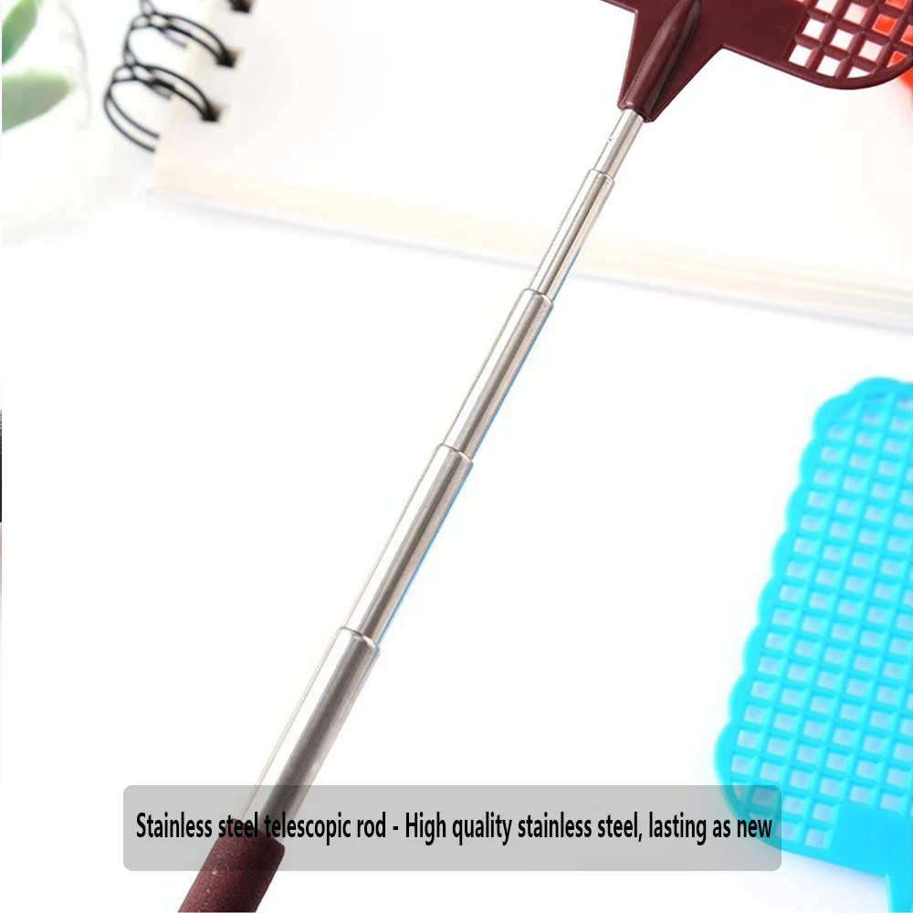 Retractable Fly Swatter Mini with Non-slip Plastic Handle Stainless Steel Adjustable Rod Flapper Insect Killer for Home Kitchen