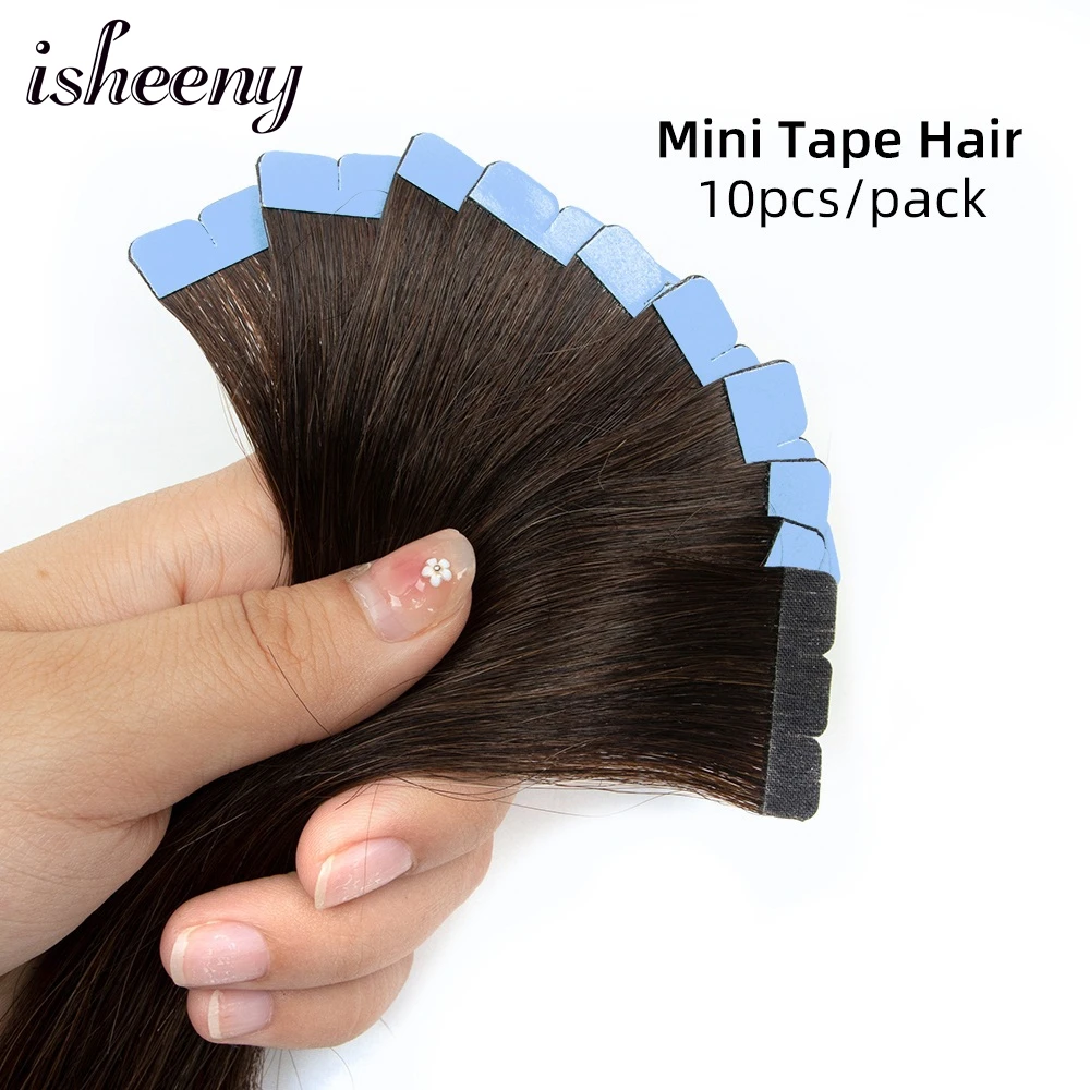 

Isheeny Mini Tape Hair Extensions 12"-24" Machine Remy Skin Weft Adhesive Tape In Human Hair Natural Black Brown Blonde Tape On