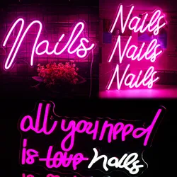 Wanxing Nails Neon Sign Led Pink Neon Light Up Sign for Wall Decor Usb Neon Lights for Nail Salon Beauty Room Stores Shop Lamps