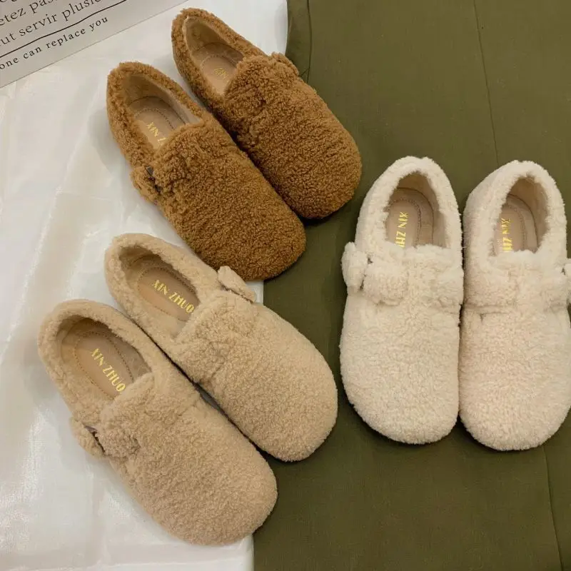 

Thick soled lamb plush shoes for winter 2023, warm and plush Boken shoes for external wear, one foot on soybean cotton shoes