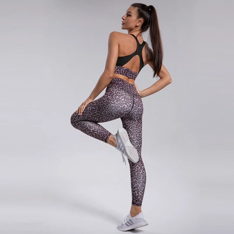 Leopard Yoga Suit For Fitness Women Tracksuit Gym Set Sportswear Dry Fit Sport Outfit Clothes White Purple gym workout set,yoga set,fitness set,sportswear set,sports set