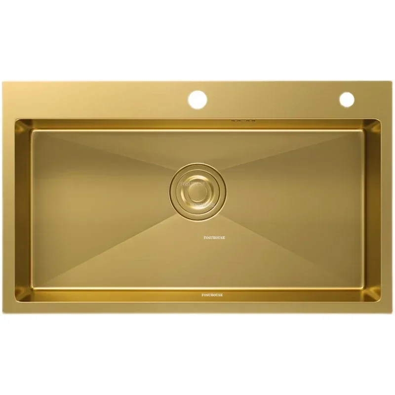 Nordic Gold Stainless Steel Kitchen Sinks Home Handmade Single-slot Kitchen Under-counter Basin Light Luxury Accessories