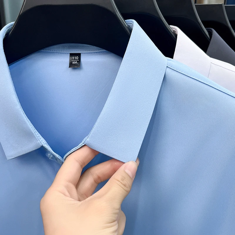 Mens Summer Business Short Sleeved Shirt Seamless Construction High Stretch Easy Care for AllDay Comfort