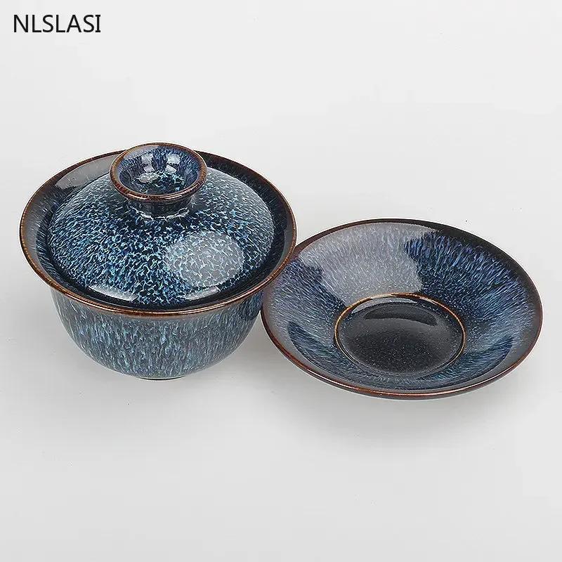 Tea set 140ml Vintage Ceramics Gaiwan Handmade with Lid Tea cup Home tea infuser Tradition ceremony accessories Portable set