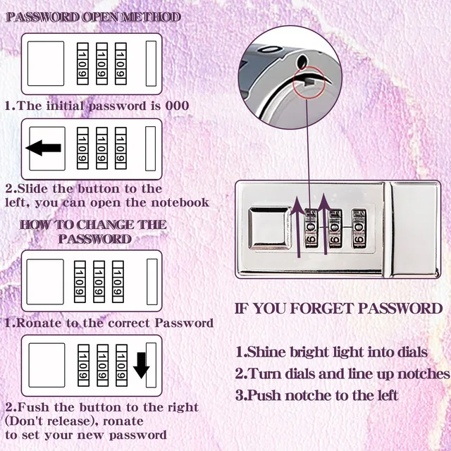 소중한 비밀을 안전하게 지키는 다목적 잠금 장치가 있는 A5 암호 공책