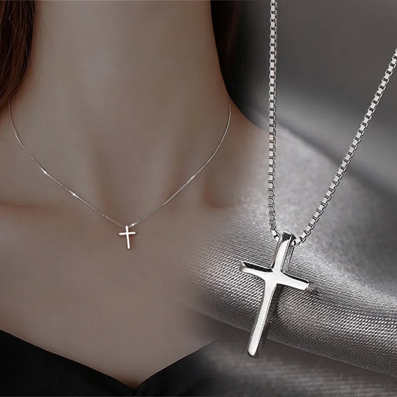 

Korean Fashion Silver Color Stainless Steel Necklace for Women Cross Pendant Necklace Crucifix Necklace Chains Jewelry Gift