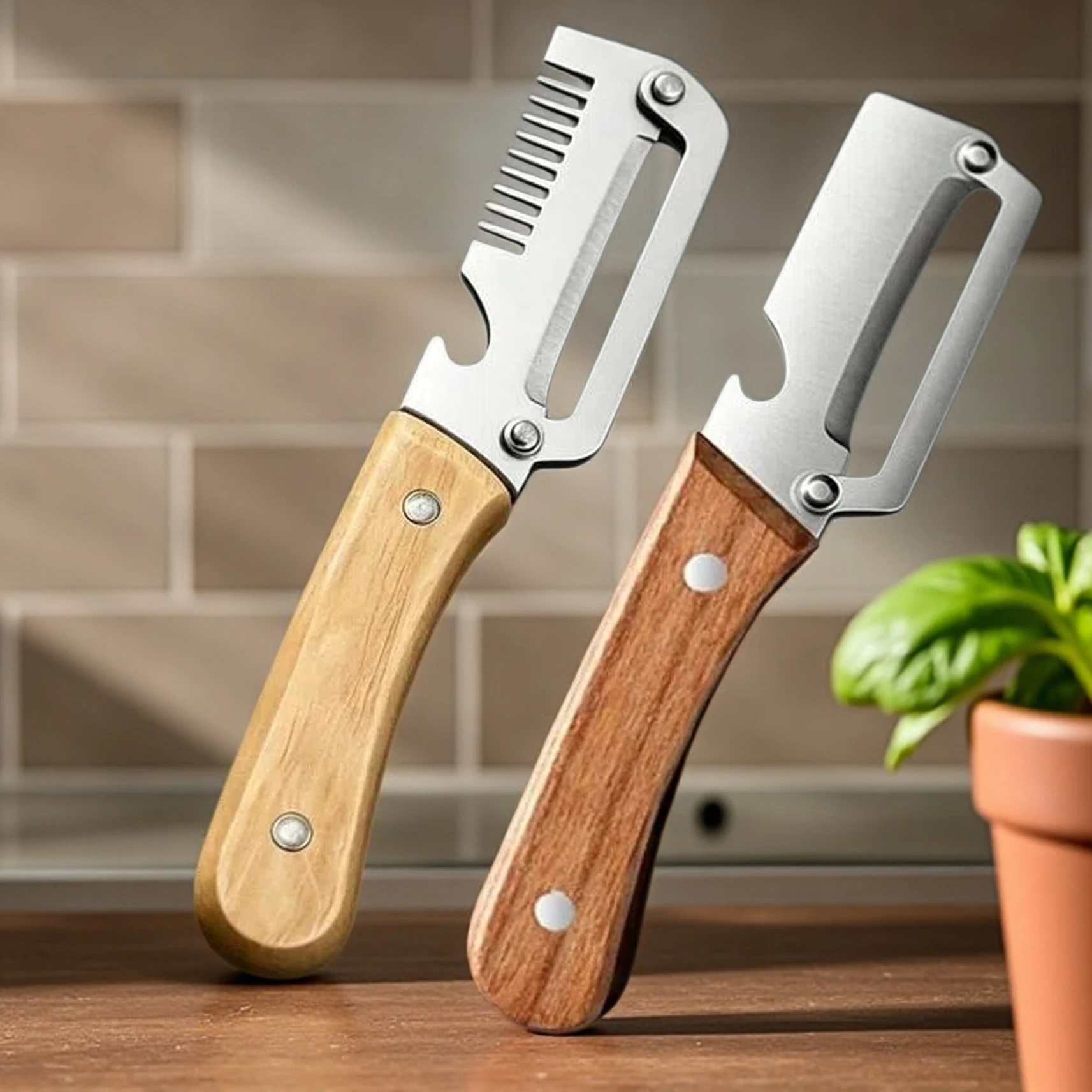 2PC Set Kitchen Peeler Stainless Steel Vegetable Peeler Wooden Handle For Peeling And Slicing Fruits And Vegetables Kitchen Tool