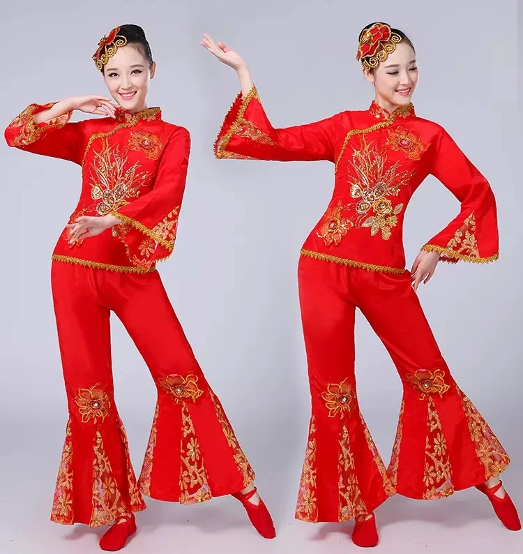 ancient chinese costume women folk dance lion costume for woman hanfu women new year Fan Yangko Stage clothing Yangko