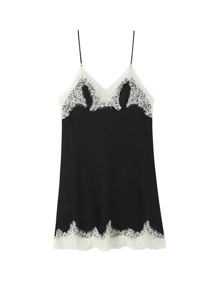 Women Contrast Color Camisole Tops 2026 New V-neck Sleeveless Lace Spaghetti Strap Top Spring Summer Female Backless Sling Tops