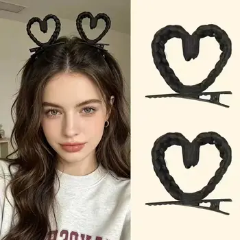 2/4 pezzi graziosi fermagli per capelli intrecciati a forma di cuore, fermagli per capelli sintetici a forma di cuore, graziosi accessori per acconciature quotidiane da ragazza.