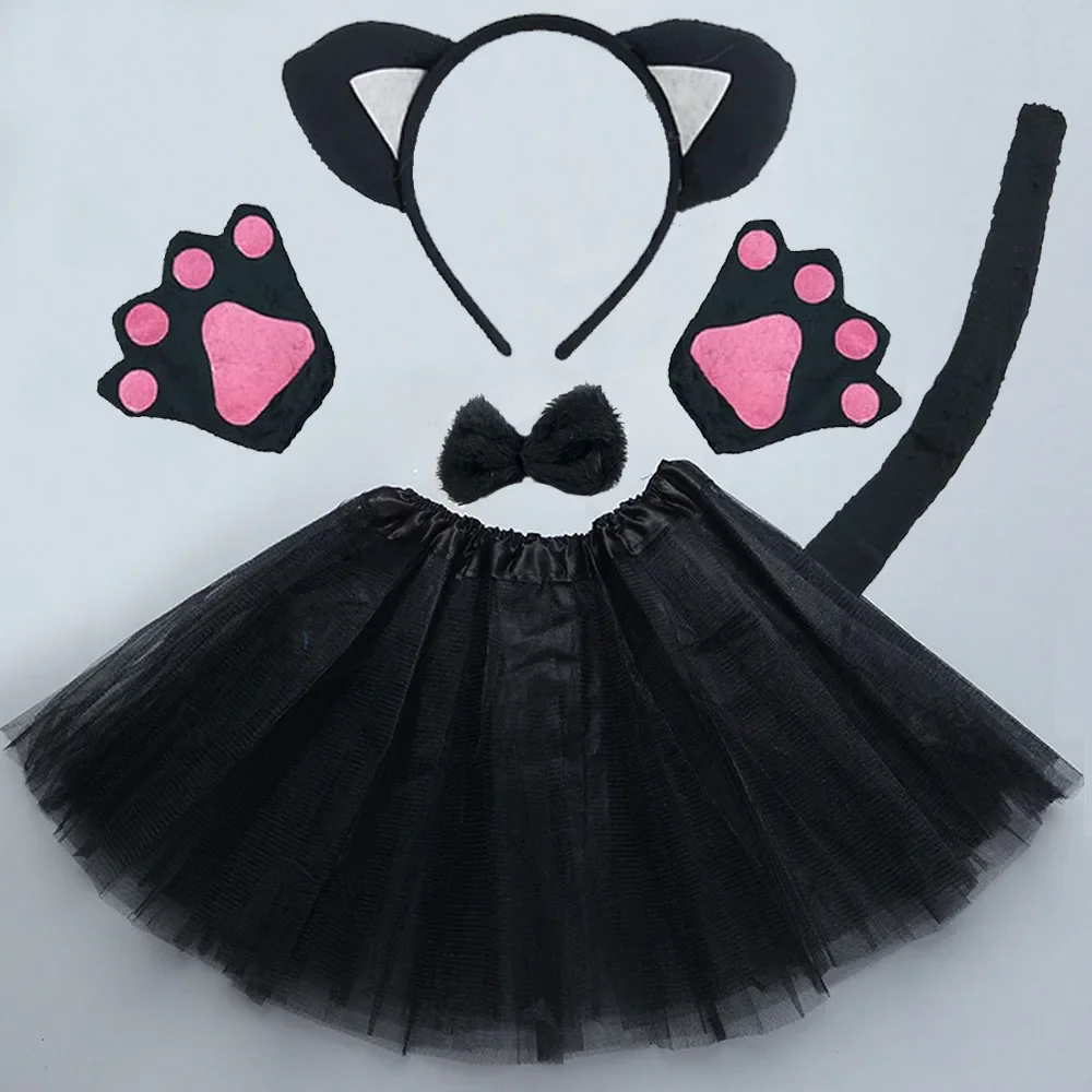 Girl Kids Party Black White Pink Cat Ear Headband Paw Tail Tie Birthday Gift Anime Christmas Costume Cosplay New Year hair accessories anime cosplay props animal cosplay costume
