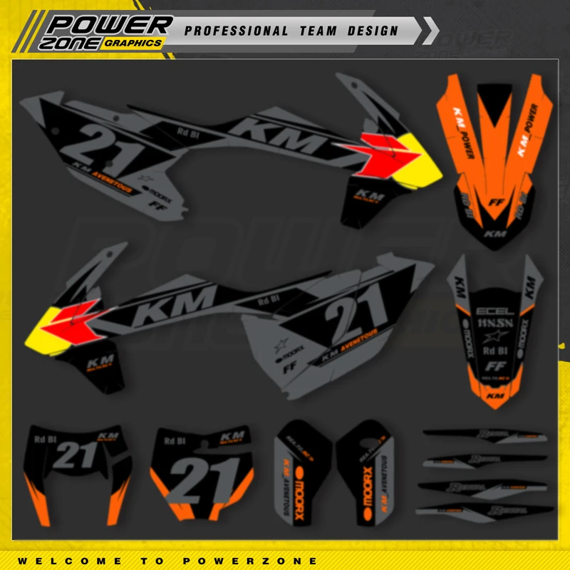 

Персонализированные графические фоны PowerZone Team, Набор наклеек для KTM SX SXF MX 16-18 EXC XCW Enduro 17-19 125 до 500cc 39
