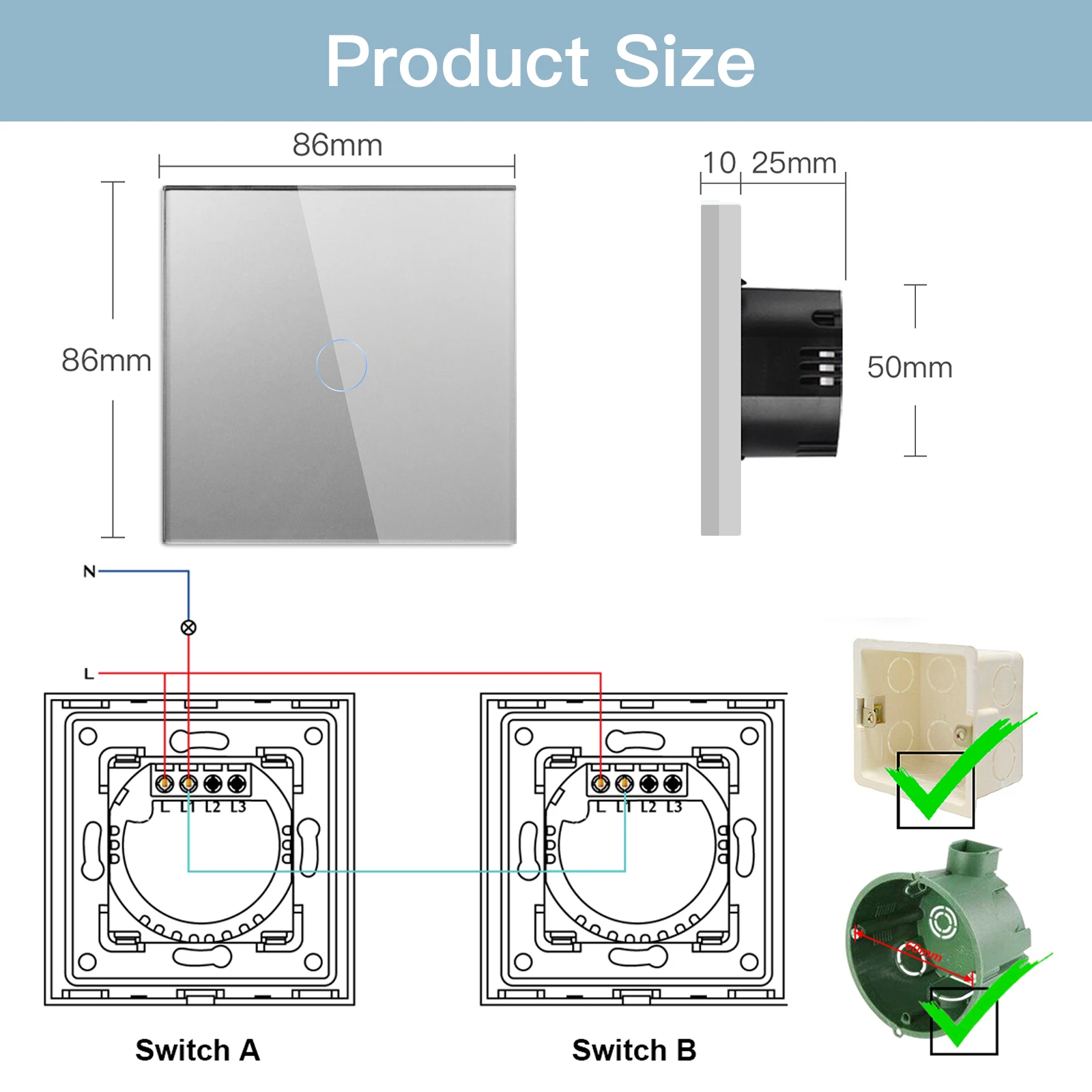 Besamen ZigBee 1Gang Touch-Schalter 2-Wege-Treppen Wand schalter Tuya Smart Life Alexa Yandex Sprach steuerung keine neutrale Glasscheibe