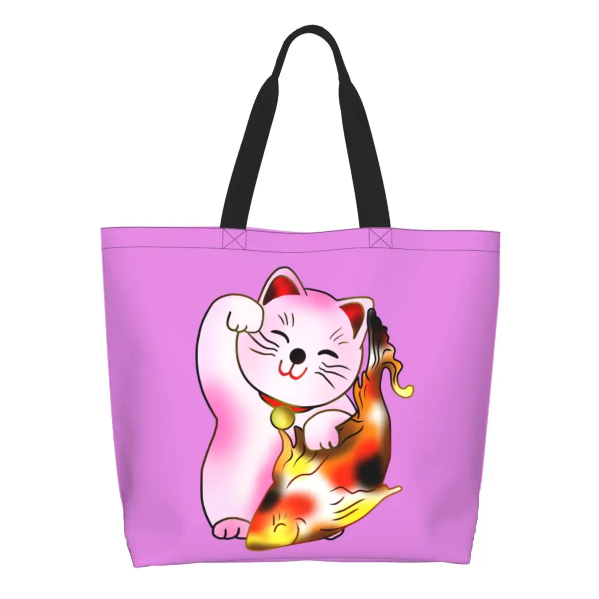 

Модные милые сумки-тоуты с принтом счастливого кота и рыбы, сумки для покупок, портативные холщовые сумки через плечо