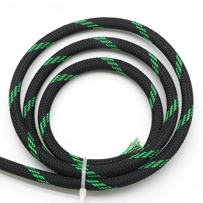 1-50m Black UV Green PET Braid Sleeve 2/4/6/8/10/12/16mm High Density For Electric Cables