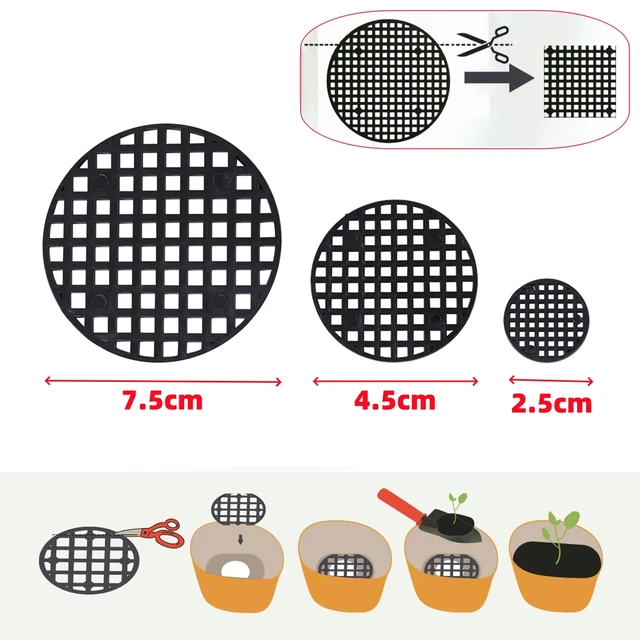 50Pcs Flowers Pot Drainage Hole Grid Mats Diameter 2.5/4.5/7.5cm Round Bonsai Planter Bottom Mesh Pads Plants Ventilation Trays 2