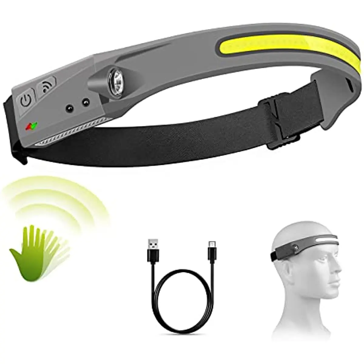 

LED Headlamp Rechargeable Headlamps with 230°Wide Beam Headlight with Motion Sensor Bright 5 Modes Lightweight Sweat