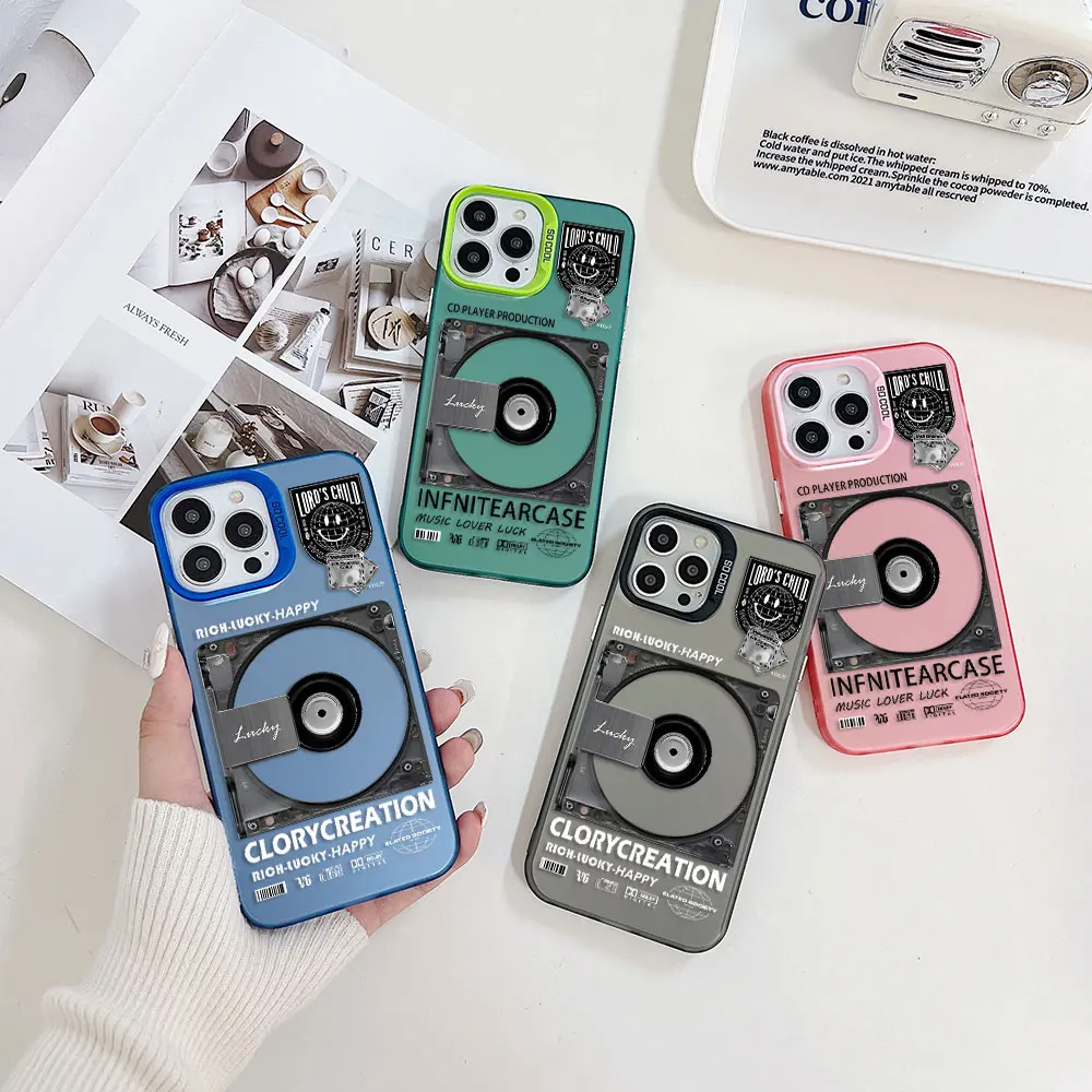 Retro Cd Record Fashion Phone Case Per Oppo Reno 6 6Pro 7 7Pro 7Z 8T 10Proplus 5G Candy Color Tpu Hard Pc Cover