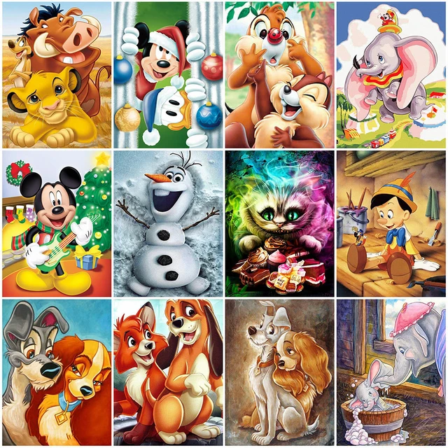 Peinture à l'huile par numéros Disney Dumbo Mickey Mouse Lion avec cadre  animaux adulte nombre