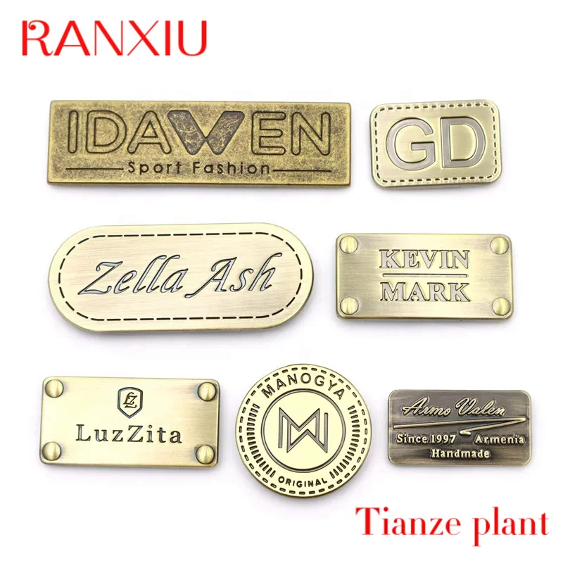 

Custom Factory Garment Accessories Fashion Design Engraved Name Custom Metal Logo Labels For Clothing